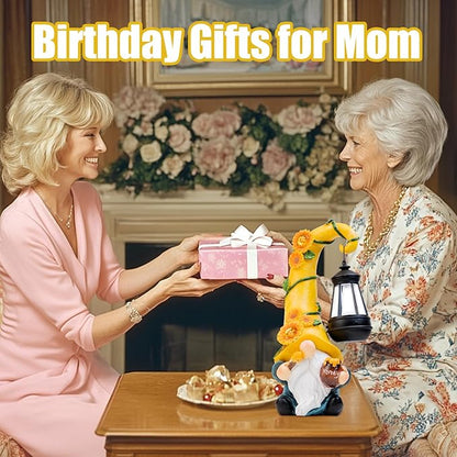 Birthday Gifts for Mom Grandma Woman 12" Solar Sunflower Gnome Garden Statues Honey Bee Jar Decor with LED Lantern Outdoor Gnomes Decorations Patio Yard Balcony Art