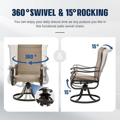 UDPATIO Patio Swivel Dining Chairs Set of 6, Outdoor Swivel Chairs High Back with All Weather Textilene Metal Rocking Frame for Lawn Garden Backyard, Brown