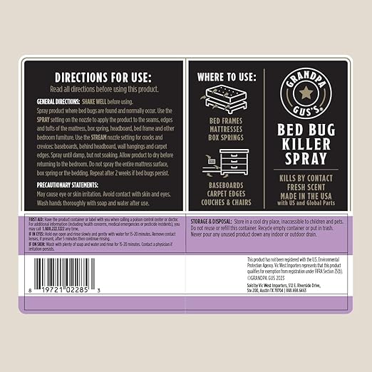Grandpa Gus's Natural Bed Bug Spray, Plant-Based Bug Control for Home, Mattresses, Furniture, Carpets, and Bedding, Kills Bed Bugs and Eggs, Safe for Kids and Pets, 16 fl oz