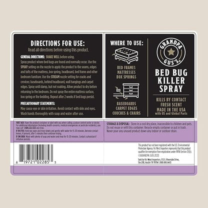 Grandpa Gus's Natural Bed Bug Spray, Plant-Based Bug Control for Home, Mattresses, Furniture, Carpets, and Bedding, Kills Bed Bugs and Eggs, Safe for Kids and Pets, 16 fl oz