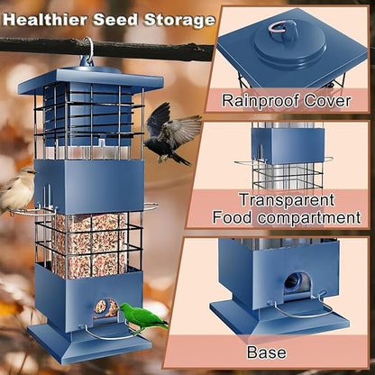 Squirrel Proof Bird Feeder, 3.5Lbs Large Capacity Metal Squirrel-Proof Bird Feeders for Outdoors Hanging, 4 Feeding Ports Wild Bird Feeders with Gravity Protection for Finch, Cardinal, Blue Jay