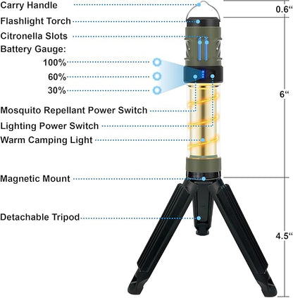 Rival Tac Buzz Repel Pro Lamp 3-in-1 Mosquito Repellent Rechargeable Flashlight, Citronella Outdoor Mosquito Repellent 30 Ft., IPX5, Camping Light (Mosquito Repellant with Flashlight/Torch and Tripod)
