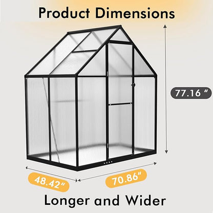 6×4FT Small Greenhouse, Walk in Green Houses for Outside and Garden Planting, Enhanced Aluminum Mini Greenhouse with Electronic Thermometers, Withstands Bad Weather to Protect Vegetable or Plants