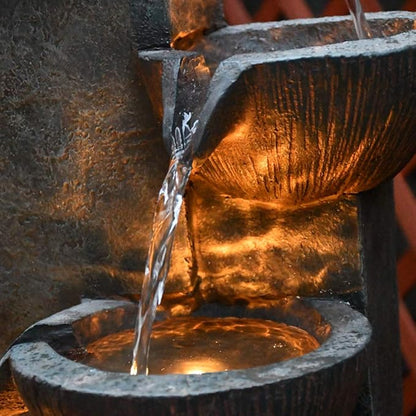 SunJet 5-Tier Outdoor Water Fountain Resin Fountain Decor with LED Lighting Natural Polyresin Looking Stone Decor for Garden Patio Fold Court Yard Deck 12.99" L x 13.78" W x 39.76" H