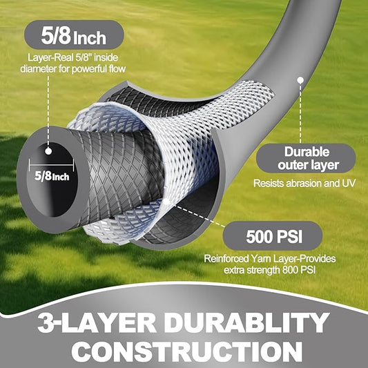 YOTOO Heavy Duty Hybrid Short Garden Hose, Lead in Water Hose 5/8-Inch by 6-Feet 150 PSI, Kink Resistant, All-Weather Flexible with Swivel Grip Handle and 3/4" GHT Solid Brass Fittings, Gray