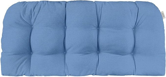 RSH DECOR Sunbrella Tufted Wicker Loveseat Cushion | 44” x 22" | Water and Fade-Resistant Performance Fabric | Outdoor Settee Cushion for Patio Furniture | Made in USA (Cast Ocean Blue)