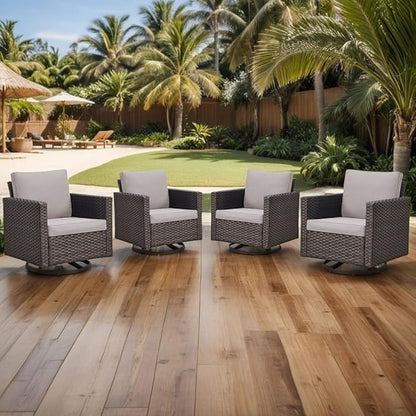 Luxury Outdoor Swivel Patio Chairs Set of 4, Wicker Swivel Outdoor Chairs Set of 4, 4 Piece Patio Furniture Set for Porch, Deck, Sunroom, Yard, Poolside, Brown/Beige