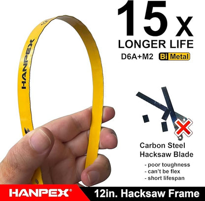 12in. High-Tension Hacksaw Frame with 24 TPI Bi-metal Blade, Hand Saw Suitable for Metal, wood, PVC, Carpentry（Black Handle）