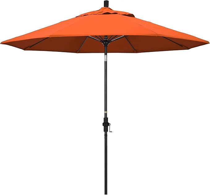California Umbrella 9' Round Aluminum Pole Fiberglass Rib Market Umbrella, Crank Lift, Collar Tilt, Black Pole, Sunbrella Spectrum Mist
