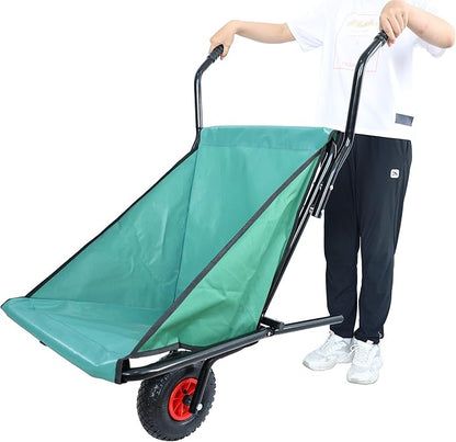 176 LBS Wheelbarrow, Green Foldable Heavy Duty Yard Cart, Iron and Oxford Cloth Lightweight Lawn Cart with 10 Inch Pneumatic Tires, for Grass, Leaf, Garden Supplies