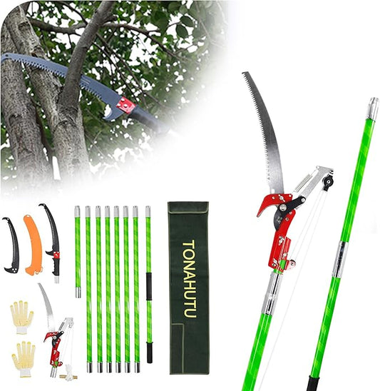 26 Feet Tree Pole Pruner Manual Branches Trimmer Extension Cut Tree Branch Garden Tools Loppers Hand Pole Saws (With Scissors)