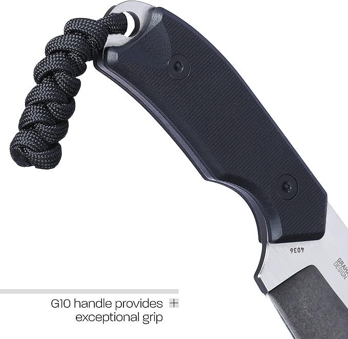 CRKT Razel Compact Fixed Blade Knife: Everyday Carry Plain Edge, D2 Blade Steel with Veff Flat Top Serrations, G10 Handle w/Pocket Carry Sheath 4036,Black