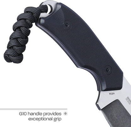 CRKT Razel Compact Fixed Blade Knife: Everyday Carry Plain Edge, D2 Blade Steel with Veff Flat Top Serrations, G10 Handle w/Pocket Carry Sheath 4036,Black