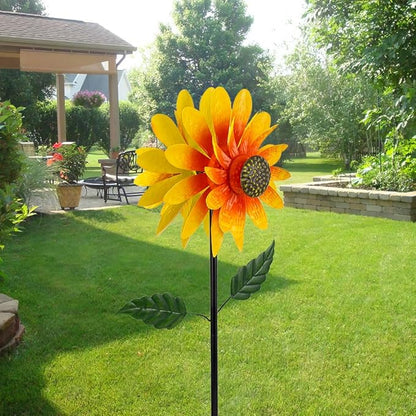 Viveta Sunflower Outdoor Wind Spinner, 4 Layers Metal Wind Spinners, Decorative Pinwheels for Yard Patio Lawn Garden