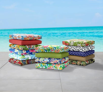 BrylaneHome Chair Cushion with Ties - 18.75" L x 18" W - Patio & Outdoor - Water, Stain & Fade Resistant - Evening Blue Dot