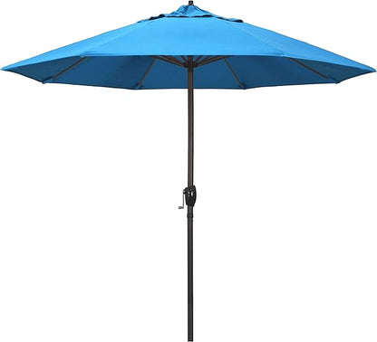 California Umbrella 9' Rd Sunbrella Aluminum Patio Umbrella, Crank Lift, Auto Tilt, Bronze Pole, Canvas Cyan Fabric