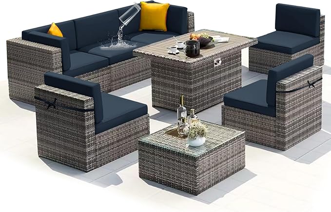 14 PCs Patio Cushion Covers for 7 PCs Outdoor Furniture Sectional Seating Sets Water Resistant Plus 2 Throw Pillows (Blue, 23.6(L)*23.6(W)*4.33(T) inches)