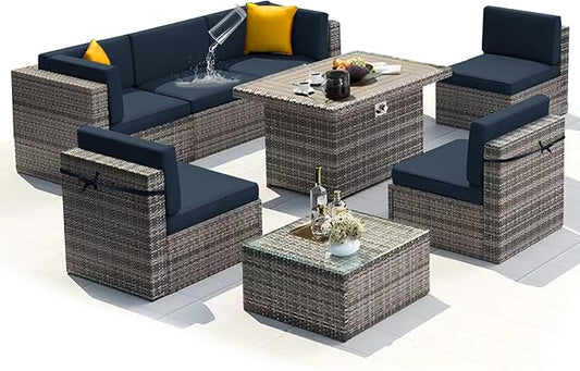 14 PCs Patio Cushion Covers for 7 PCs Outdoor Furniture Sectional Seating Sets Water Resistant Plus 2 Throw Pillows (Blue, 23.6(L)*23.6(W)*4.33(T) inches)