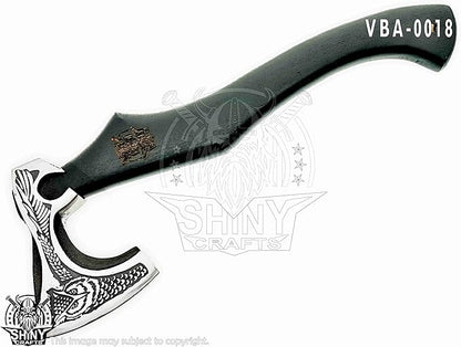 SHINY CRAFTS-Axes Handmade Viking Axe Hatchet Norse Battle Axe-with Carbon Steel Head and Black Etching Design Ashwood Handle Viking Gifts for Men with Premium Quality Leather Sheath (SCA 18)