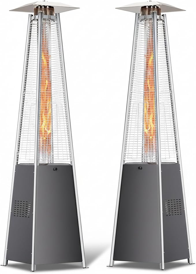 HUGROVE Pyramid Patio Heater for Large Area, 48,000 BTU Rapid Heating Outdoor Propane Heater With Wheels and Weatherproof Cover, Triple Protection System for Patio, Backyard, Garden, Pool (2 heaters)