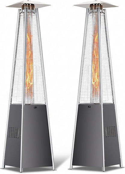 HUGROVE Pyramid Patio Heater for Large Area, 48,000 BTU Rapid Heating Outdoor Propane Heater With Wheels and Weatherproof Cover, Triple Protection System for Patio, Backyard, Garden, Pool (2 heaters)