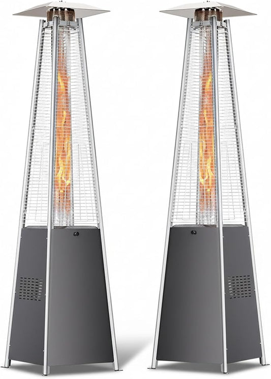 HUGROVE Pyramid Patio Heater for Large Area, 48,000 BTU Rapid Heating Outdoor Propane Heater With Wheels and Weatherproof Cover, Triple Protection System for Patio, Backyard, Garden, Pool (2 heaters)