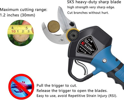 Professional Cordless Electric Pruning Shears with 2 PCS Backup Rechargeable 2Ah Lithium Battery Powered Tree Branch Pruner Branch Cutter, 30mm (1.2 Inch) Cutting Diameter