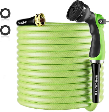 SPECILITE Flexible Garden Water Hose 100 Ft, Heavy Duty, Lightweight and Leak-Proof Pipe× 1/2 In, 3/4" Brass Swivel Fittings,Burst 600 PSI, Non-Expandable, Kink-Proof, For Car, Yard, Outdoor, Lawn