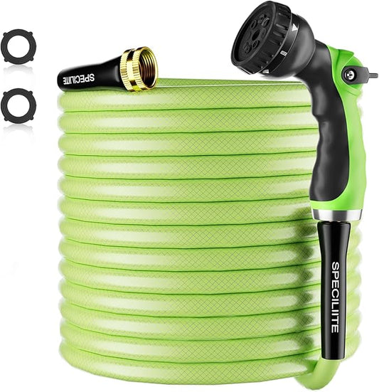 SPECILITE Flexible Garden Water Hose 100 Ft, Heavy Duty, Lightweight and Leak-Proof Pipe× 1/2 In, 3/4" Brass Swivel Fittings,Burst 600 PSI, Non-Expandable, Kink-Proof, For Car, Yard, Outdoor, Lawn