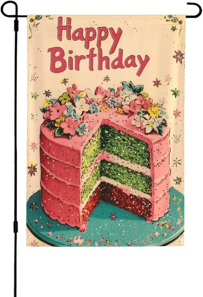 Happy Birthday Garden Flag Vertical Double Sided Outdoor Yard Flags 12.5x18 Inch Burlap Banners for House Lawn