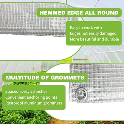 20Ftx30Ft Clear Greenhouse Plastic Covering, 16Mil Thickness Heavy Duty Clear tarp for Chicken coop, Greenhouse Plastic sheeting with Hemmed Edges & preinstalled Grommets.