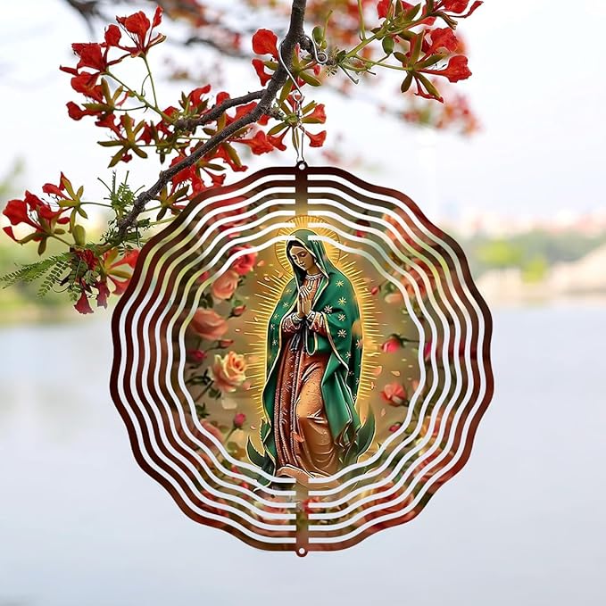 Virgin Mary Prayer Wind Spinner, Metal Wind Spinners Outdoor Indoor, Virgin Mary Hanging Garden Decor for Outside, Stainless Wind Spinners for Yard and Garden 10 inch 3D (25.76X25 CM)