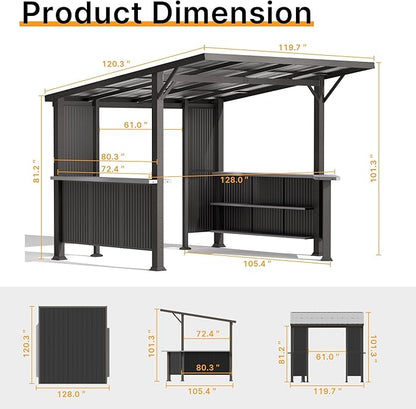 Gotland 10 FT x 10 FT Hardtop Grill Gazebo, BBQ Gazebo with 2 Extended Countertop 2 Side Shelves Drainage Holes Sloping Roof, Metal BBQ Canopy in 2 Combination Styles, for Patio Backyard Black