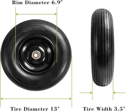 Parts Camp 13" Wheelbarrow Tires and Wheels 4.00-6 Pneumatic Tires with 5/8"&3/4" Bore Hole and 1.75" Centered Hub Wheelbarrow Tire Fit Wheelbarrows/Wagons/Dolly/Trolley/Hand truck(2 Pack)