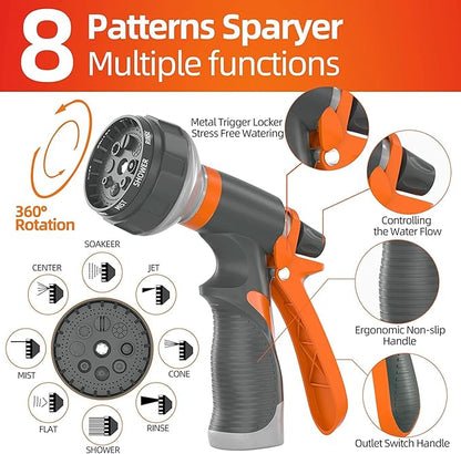SPECILITE Garden Water Hose 25 ft x 3/4 in Heavy Duty, Flexible and Lightweight, Burst 600 psi, Kink-less Hybrid Rubber Pipe for Backyard, 3/4'' Brass Fittings, Orange