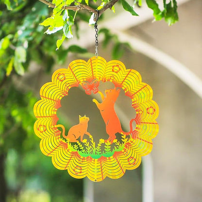 Cat Wind Spinners Cat Gifts for Women/Men 12 inch 3D Stainless Steel Hanging Wind Spinner Metal Wind Catchers Kinetic Sculpture for Indoor/Outdoor Decor, Yard Art, Garden Decorations