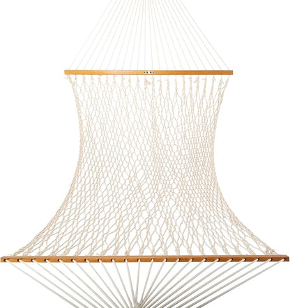 Original Pawleys Island Large Oatmeal DuraCord Rope Hammock – 13 ft. x 55 in., 2-Person, 450 lb Capacity, Oak Spreader Bar, Zinc-Plated Hardware, Handcrafted in The USA