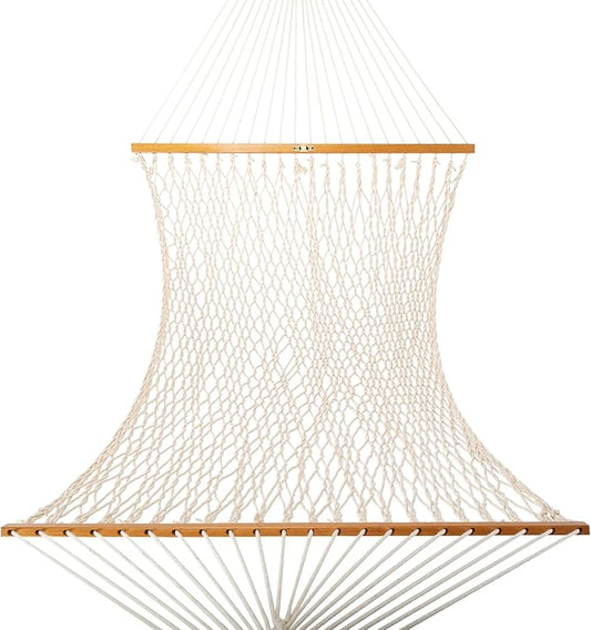 Original Pawleys Island Large Oatmeal DuraCord Rope Hammock – 13 ft. x 55 in., 2-Person, 450 lb Capacity, Oak Spreader Bar, Zinc-Plated Hardware, Handcrafted in The USA