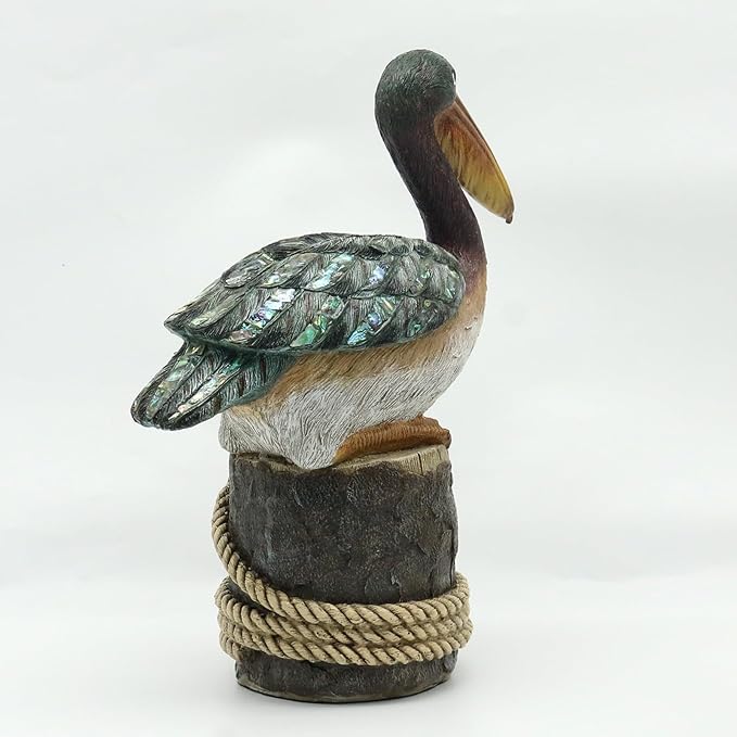 Lukitas Perching Pelican Statue and Sculpture Decor, Coastal Ocean Bird Figurine, Creative Decorative Ornament for Home Garden Yard Lawn Outdoor, Resin 12''