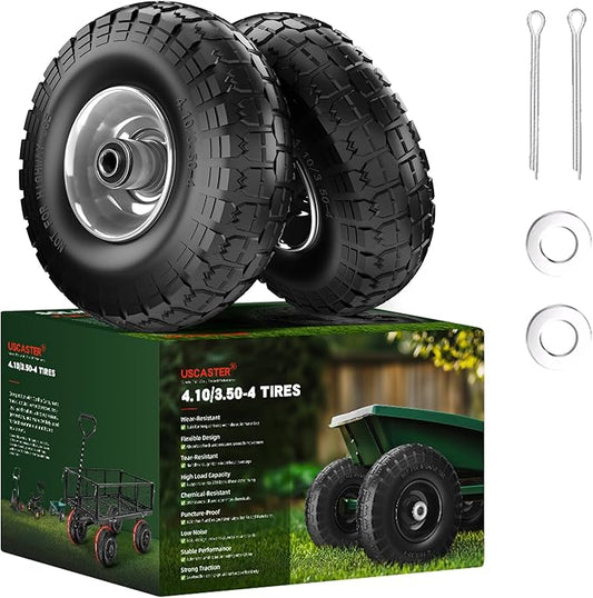 4.10/3.50-4 Tire and Wheel Flat Free,10-Inch Solid Wheel Replacement with 5/8 Bearings,2.2" Offset Hub -Compatible with Hand Truck,Wheelbarrow,Dolly(Gray)