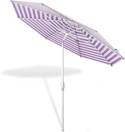 Midtown Umbrellas The Swilt 9 Feet Patio Umbrella in Terylast Midtown Stripes Purple/White Polyester Fabric - Fiberglass Ribs, Auto-Tilt Aluminum Frame For Backyard, Deck, Garden, Pool - White Pole