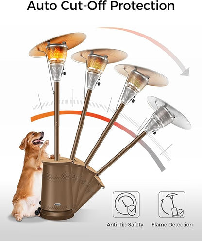 50,000 BTU Patio Heater for Outdoor Use With Adjustable Heat Focusing Top, Portable Propane Patio Heater with Wheels, Stainless Steel Burner for Porch Deck Garden (Brown)
