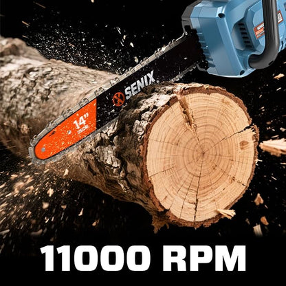 SENIX 40V 14" Electric Chainsaw, Cordless Battery Powered Chainsaw, Brushless Chain Saw, Includes 2x4Ah Batteries & Charger, Garden Tool for Trees, Pruning, Branch Cutting, Yard, Gift, CSX2-M2