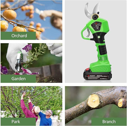 Cordless Electric Pruning Shears Battery Powered Tree Branch Pruner Cut Capacity of 40mm / 1.58inches, 2 x 2 Ah Lithium Rechargeable Battery 6-8 Working Hours Green