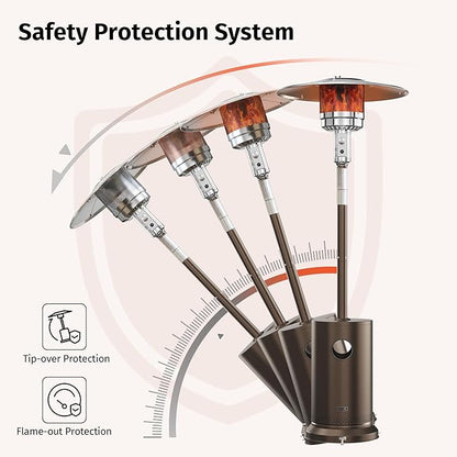 EAST OAK 55,000 BTU Propane Patio Heater with Round Table & Stainless Steel Burner, Outdoor Heater with Wheels, Ideal For Large Patios, Gardens, Outdoor Events, and Commercial Use, Bronze