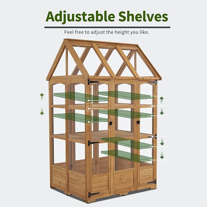 MCombo Wooden Greenhouse, Outdoor Greenhouse with Adjustable Roof Vent and 6 Lockable Door for Backyard/Outdoor Use, (48 x 38.8 x 83.9 Inches) 0851 (Natural)