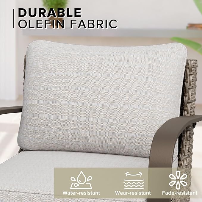 COOS BAY Aurora Terrace Outdoor Chairs with Cushions, Wicker Dining Set with Deep 4-Inch Seating, Modern Curved Armrest Porch Chairs, Set of 2, Beige/Beige