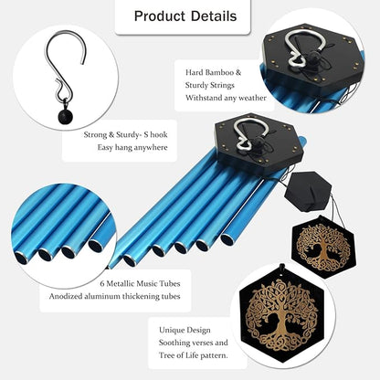 33" Tree of Life Memorial Wind Chimes | Soothing Blue Sympathy Wind Chime for Loss of Loved One, Calming Melody & Deep Tone, Outdoor Garden Decor & Housewarming Gift
