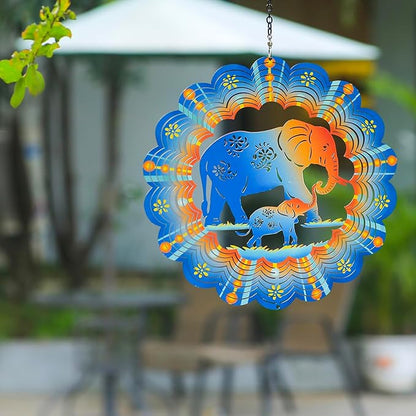 Elephant Wind Spinners Elephant Gifts for Women/Men 12 inch 3D Stainless Steel Hanging Wind Spinner Metal Wind Catchers Kinetic Sculpture for Indoor/Outdoor Decor, Yard Art, Garden Decorations
