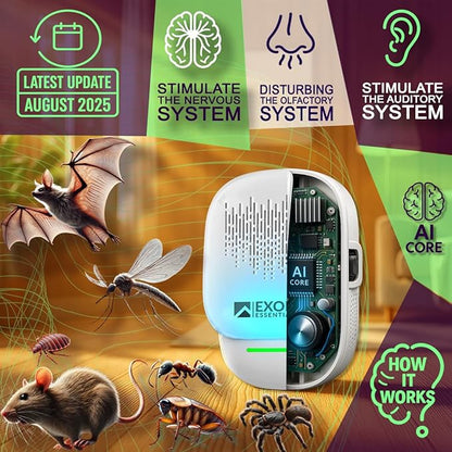 T-Ultrasonic Pest Control 4-Pack: Indoor Plug-in Repeller for Mice, Rodents, Squirrels, Insects, Roach Killer, Ant & Spider Repellent, Bed Bug & Flea Spray and Mouse Traps Alternative